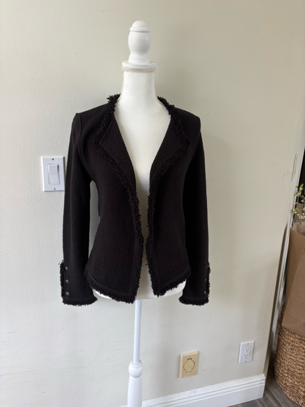 NIC+ZOE Black Fringe-Trim Open Front Blazer